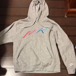 Nike Heather Gray Hoodie with Multicolor Logo